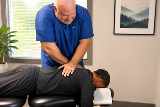 Chiropractor applying firm manual pressure