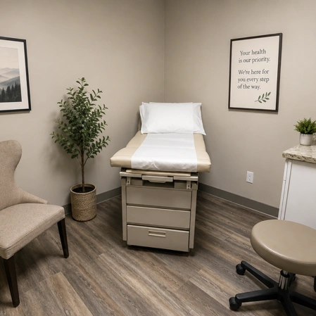 Exam room with padded examination table