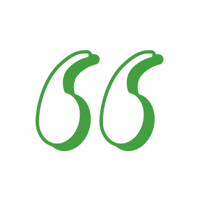 Two stylized green quotation marks